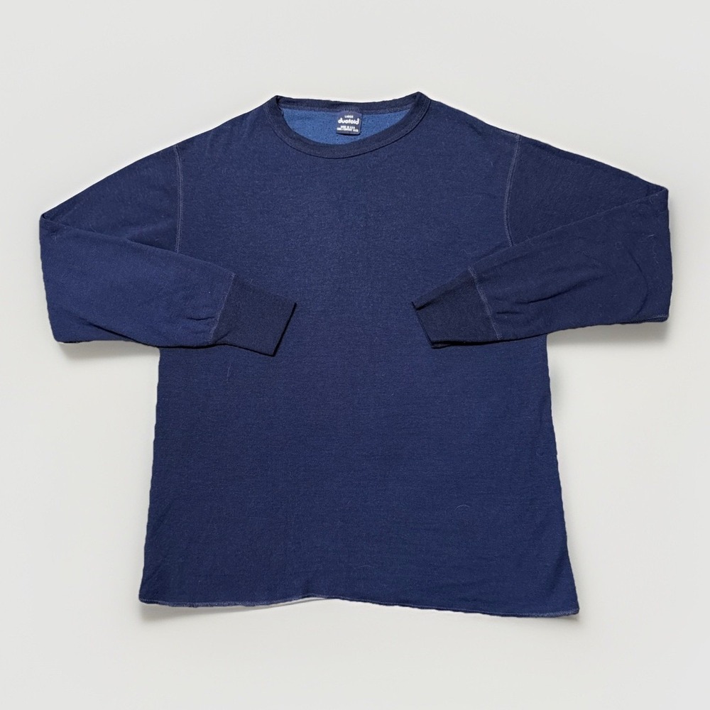 Duofold Shirt Mens Large Navy Blue Thermal Wool Blend Made in USA Long Sleeve‎